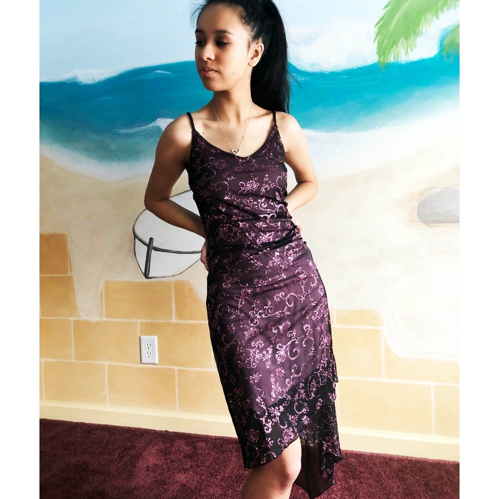 Black Sheer Pink Glitter Cocktail Dress